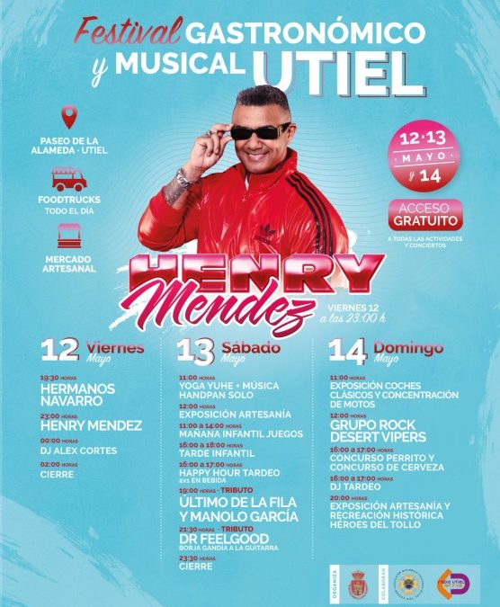 Utiel celebrará el I Festival gastronómico y musical con foodtrucks y conciertos gratuitos con Henry Méndez como cabeza de cartel 