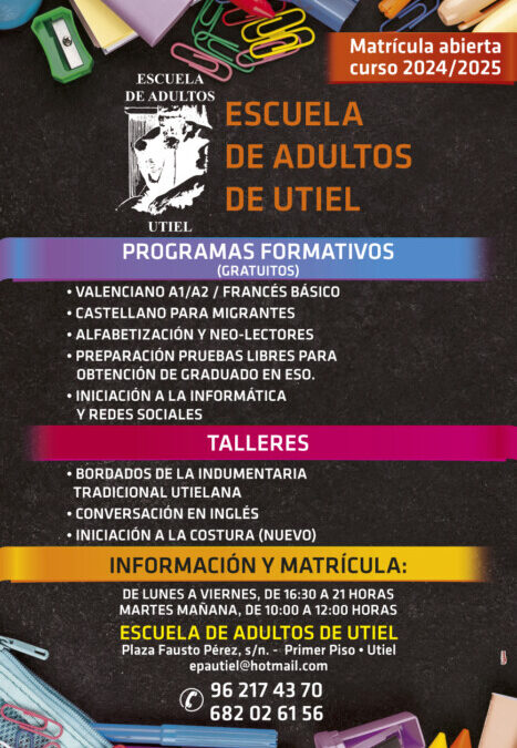 La Escuela de Adultos de Utiel amplía su oferta formativa  para este curso 2024/2025